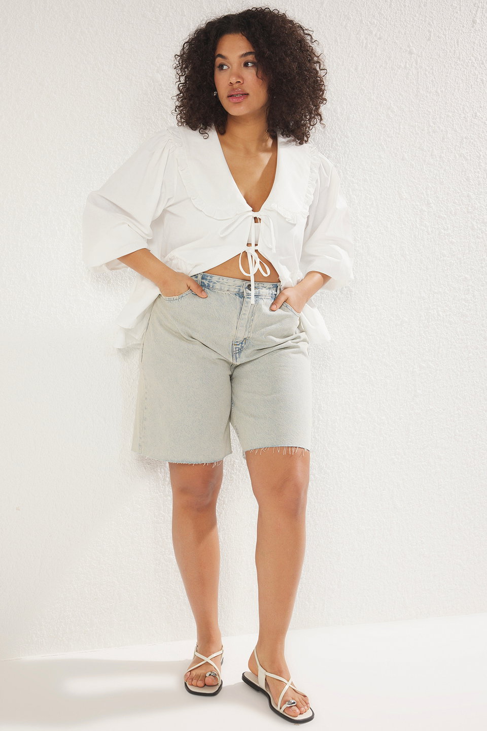 Wide Leg Cut Plus Size Shorts & Bermuda TBBSS25AP00008