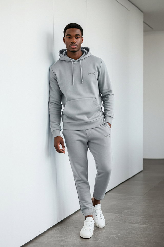 Grey - Black Oversize/Wide Cut Hooded Embroidered Warm Sweatshirt Tracksuit TMNAW24EM00000