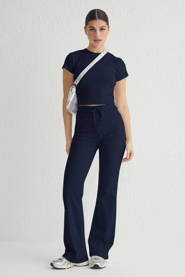 Navy blue - Brown Fitted/Bodycon Stretch Knit Bottom - Top Set Twoss25Au00053