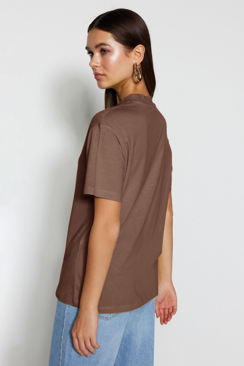 100% Cotton Basic Regular/Normal Pattern Stand Collar Knitted T-Shirt TWOAW20TS0096