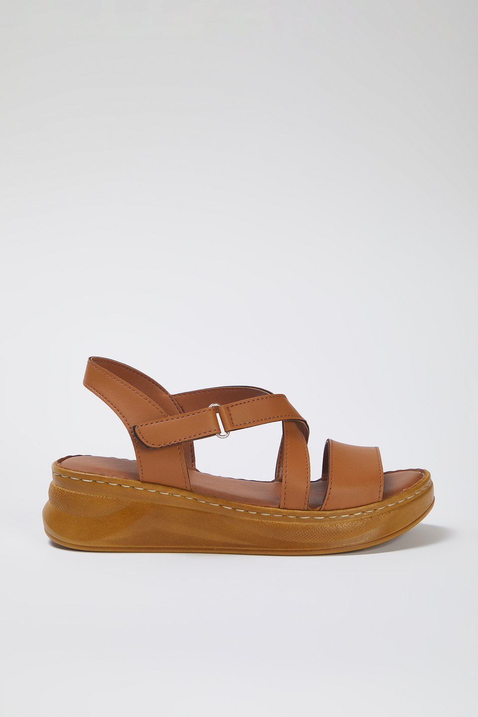 Cross Velcro Straps Extra Comfortable Flat Women's Sandals Takss25Sd00000