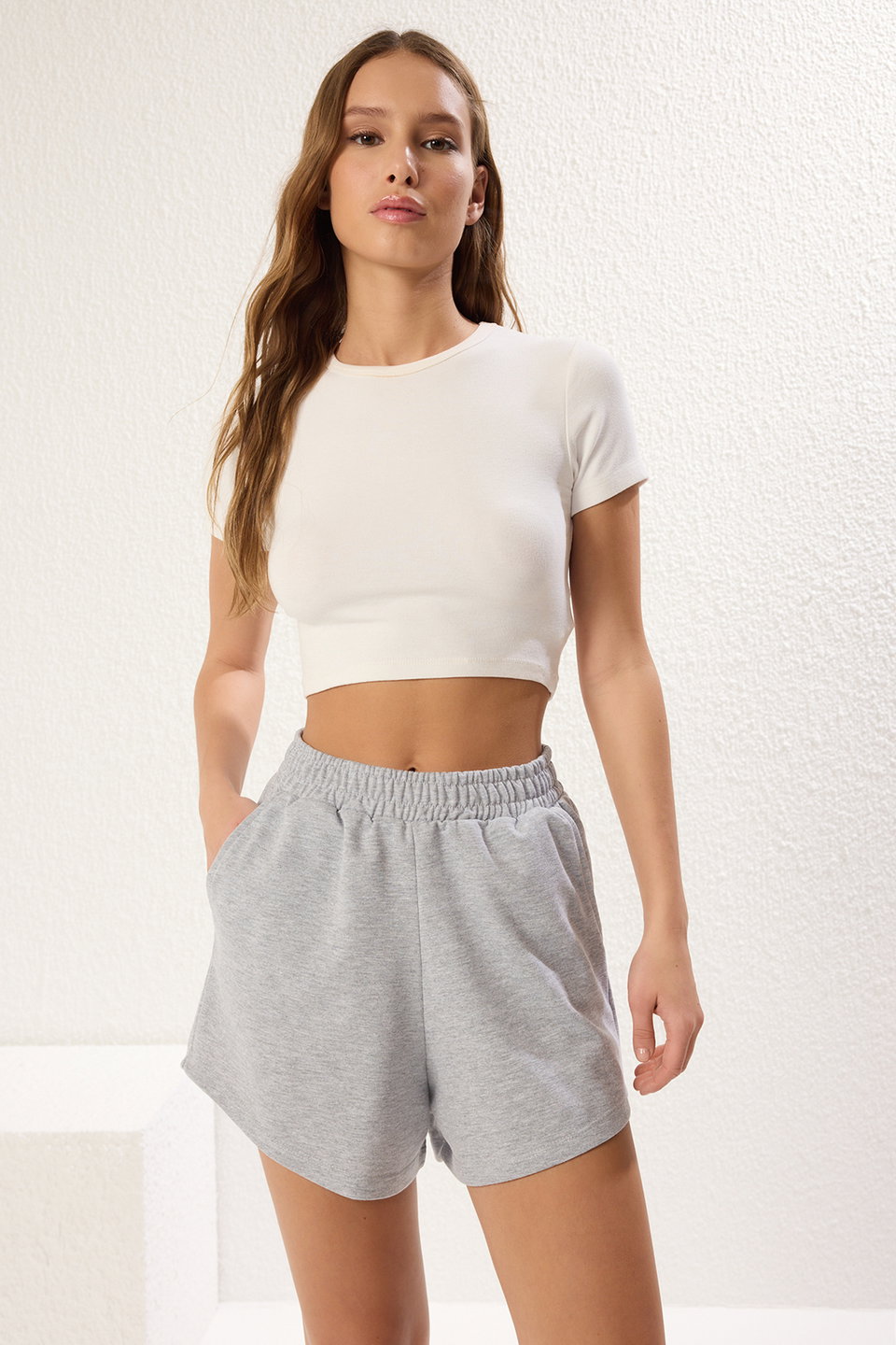Melange- 2-Pack Relaxed/Comfortable Fit Short Flexible Knitted Shorts & Bermuda TWOSS25SR00084