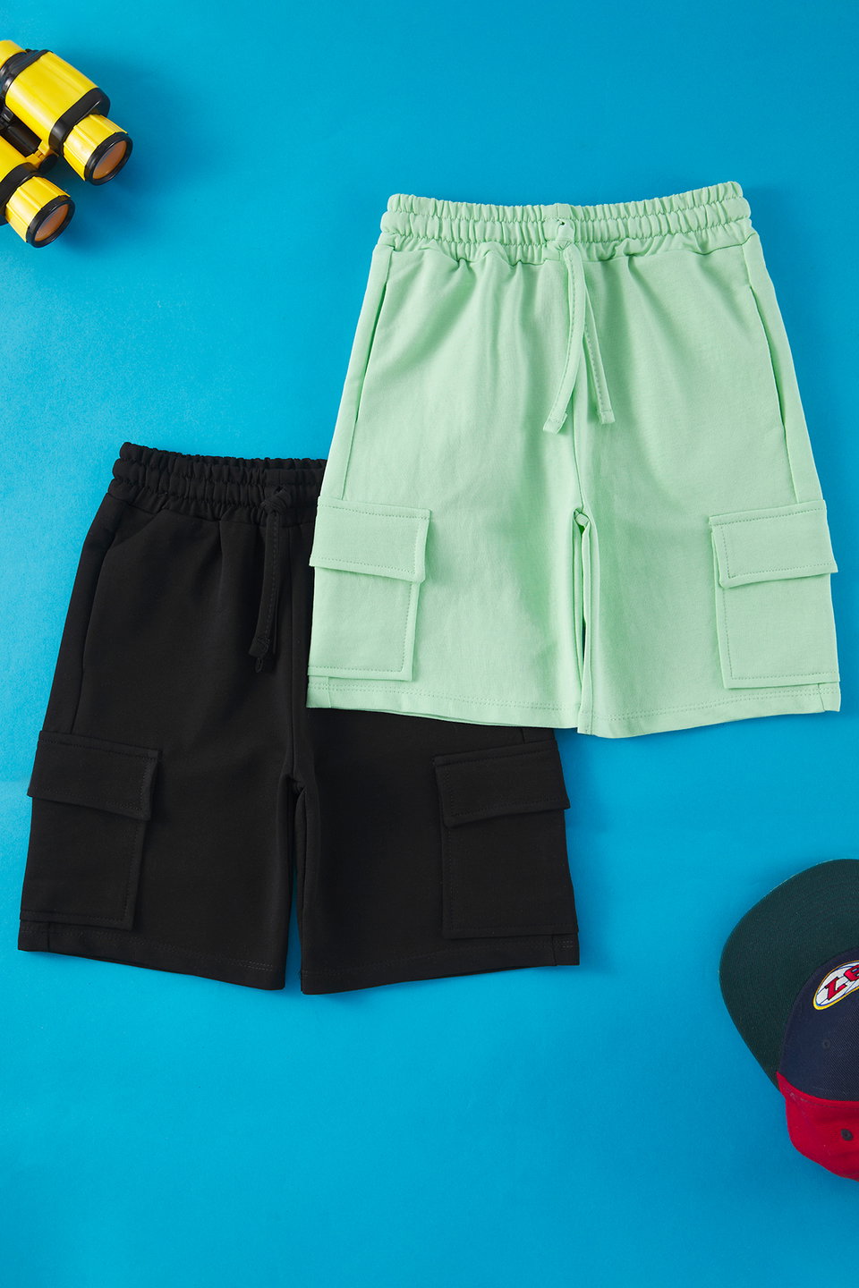 2-Pack Boy Cotton Elastic Waist Cargo Pocket Knitted Shorts TKDSS25SR00006