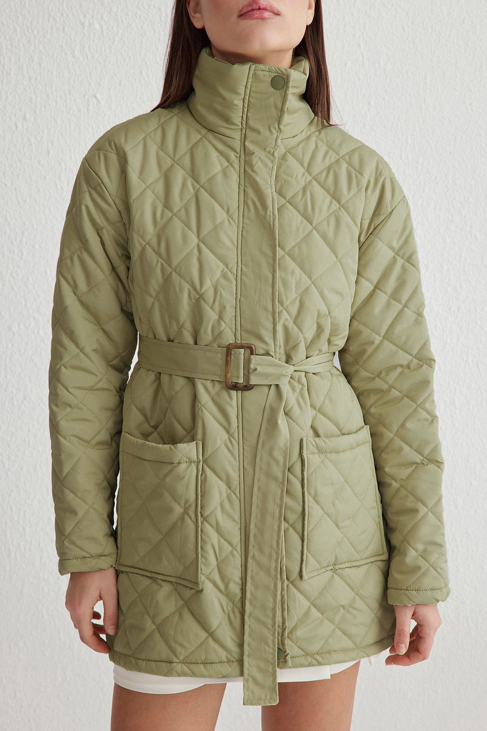 Oversize Belted Water Repellent Quilted Coat TWOAW23MO00170