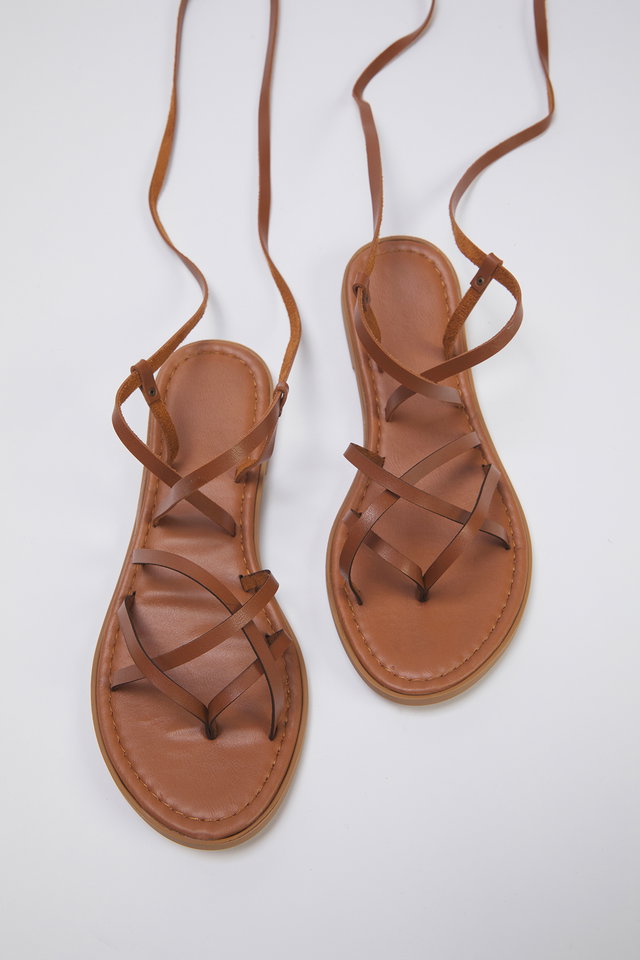 Tobacco - Tan Ankle Strap Flip Flops Women's Sandals Takss25Sd00021
