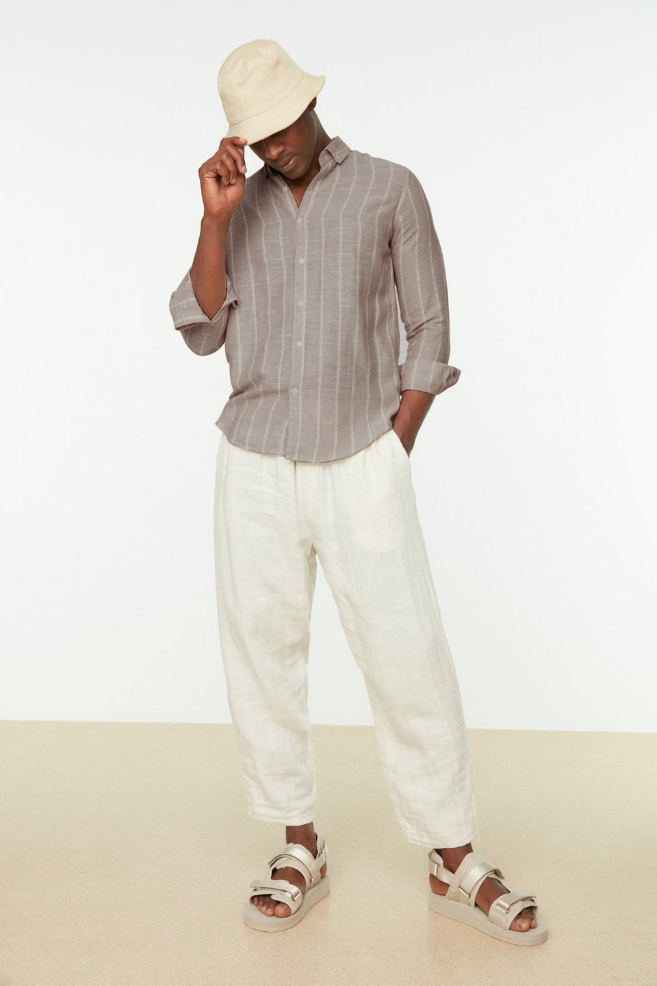 Slim Fit Button Collar Striped Shirt TMNSS22GO0028