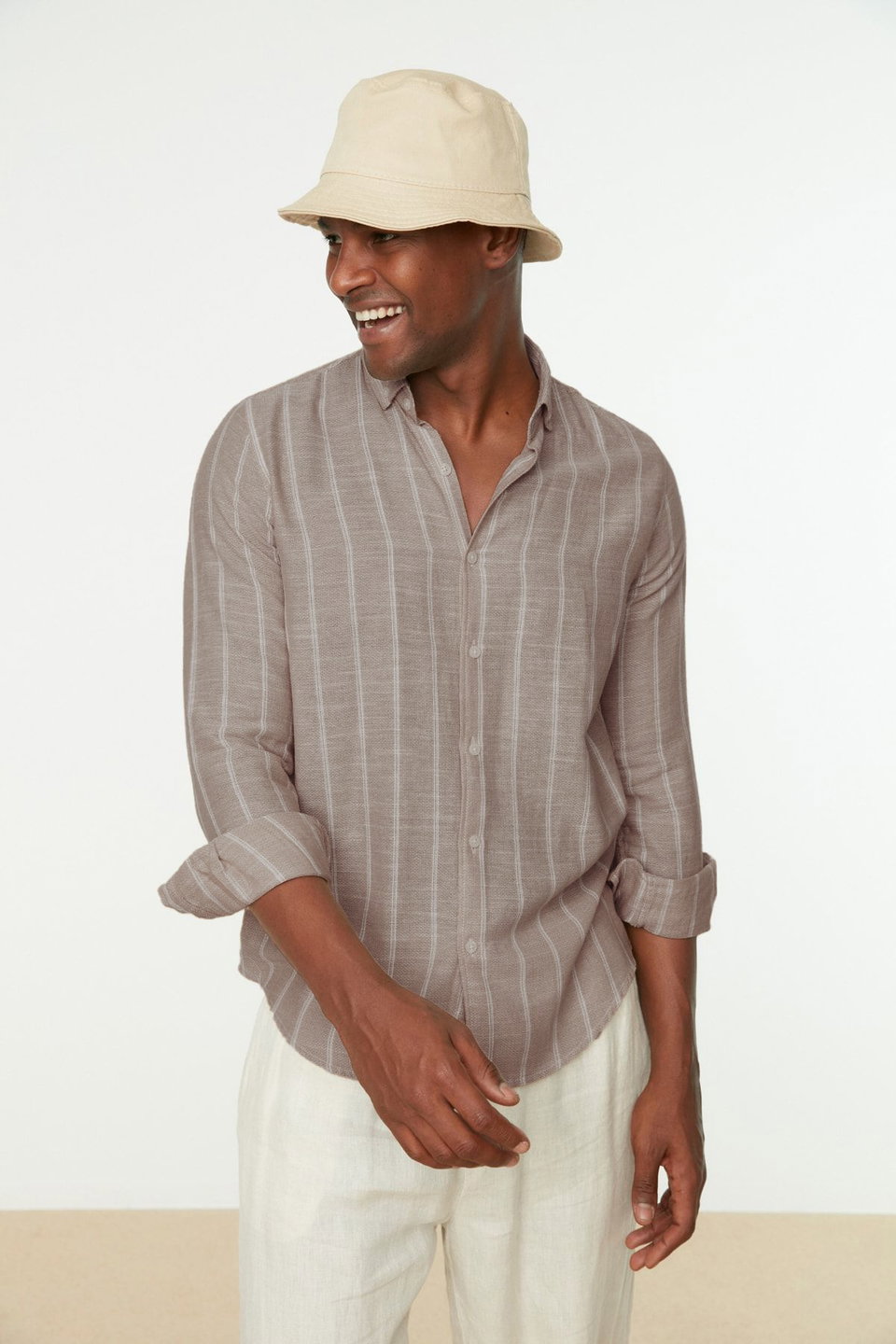Slim Fit Button Collar Striped Shirt TMNSS22GO0028