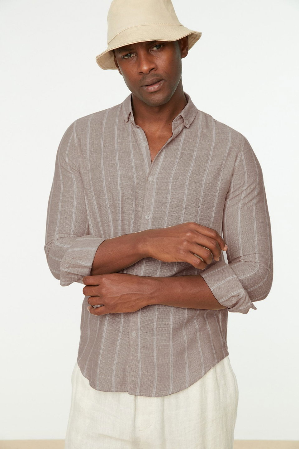 Slim Fit Button Collar Striped Shirt TMNSS22GO0028