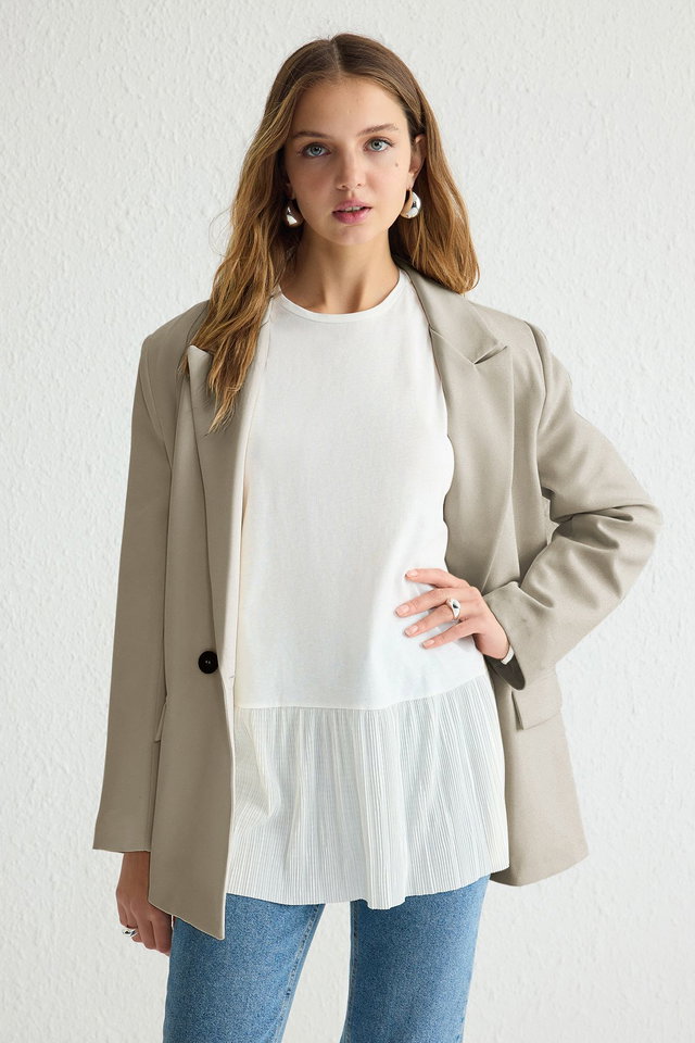 White - White Skirt with Pleat Detail Sleeveless Knitted Undershirt Blouse TCTSS25UK00005
