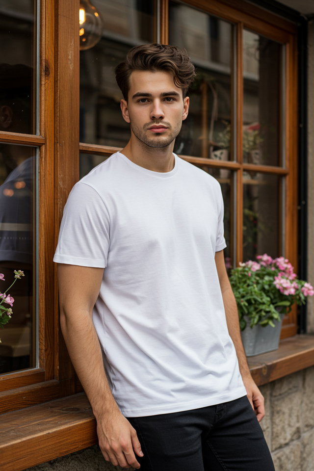 White - Anthracite Basic Slim/Slim Cut 100% Cotton Short Sleeve Crew Neck T-Shirt TMNSS19BO0001