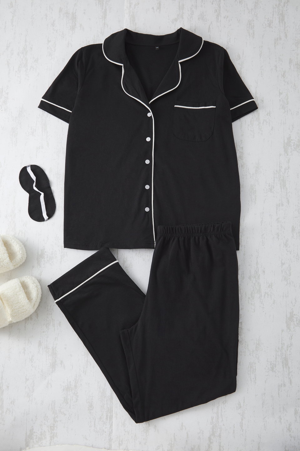 Star Patterned Shirt Collar Knitted Pajama Set TBBAW24AI00040