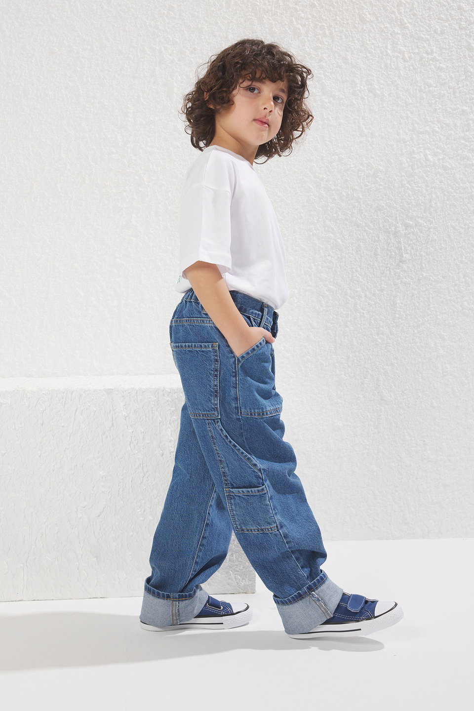 Medium Boy High Waist 100% Cotton Regular Fit Elastic Denim Jean Pants TKDSS25JE00004