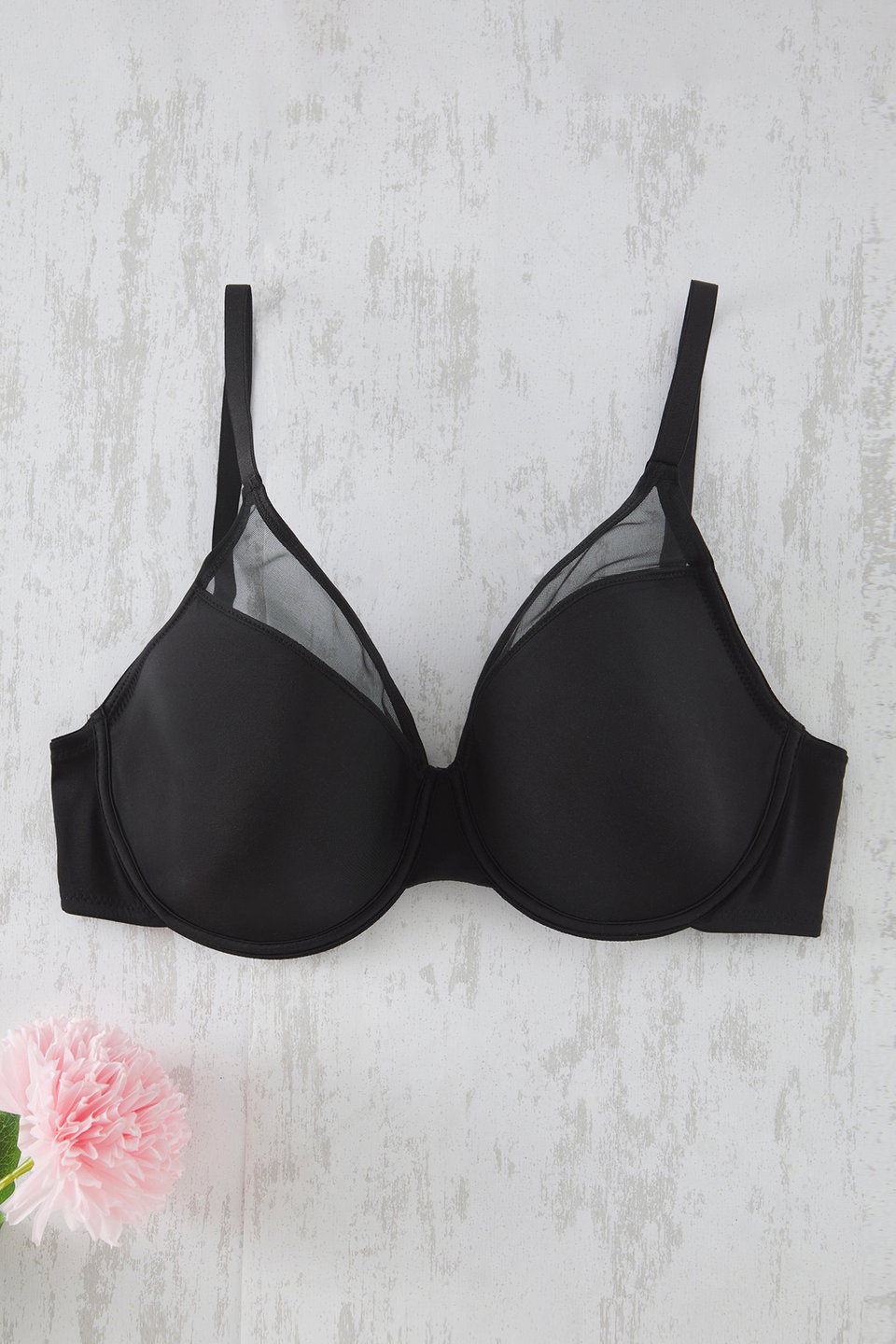 Fixed Cup Mesh Lace Plus Size Bra TBBSS25CW00010