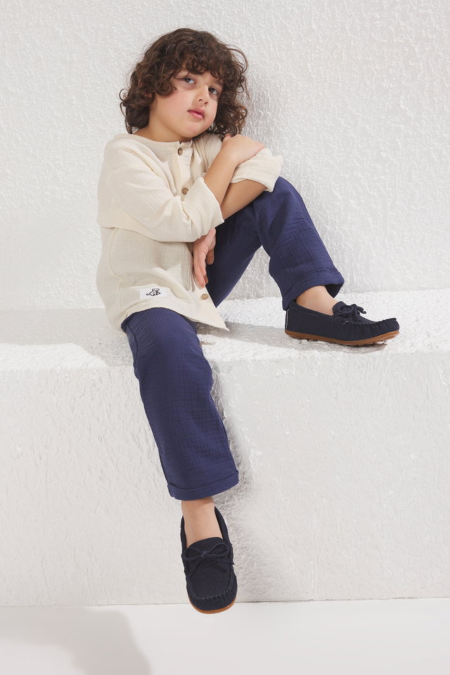 Navy blue - Navy Blue Lace Detail Big/Small Boys Kids Loafer Shoes TAXSS25LA00009