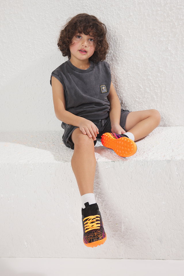 Black - Black Neon Lace Up Big Boy Kids Turf Sports Shoes TAXSS25SN00024
