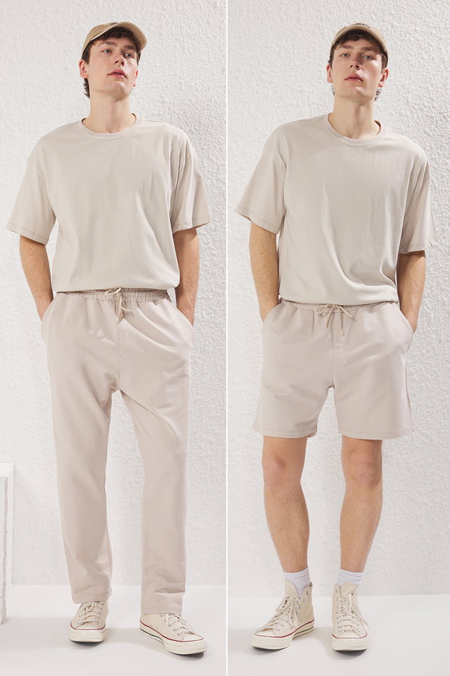 Stone - Black 3-Piece Oversize/Wide Cut T-Shirt, Sweatpants, Shorts 100% Cotton Tracksuit Set