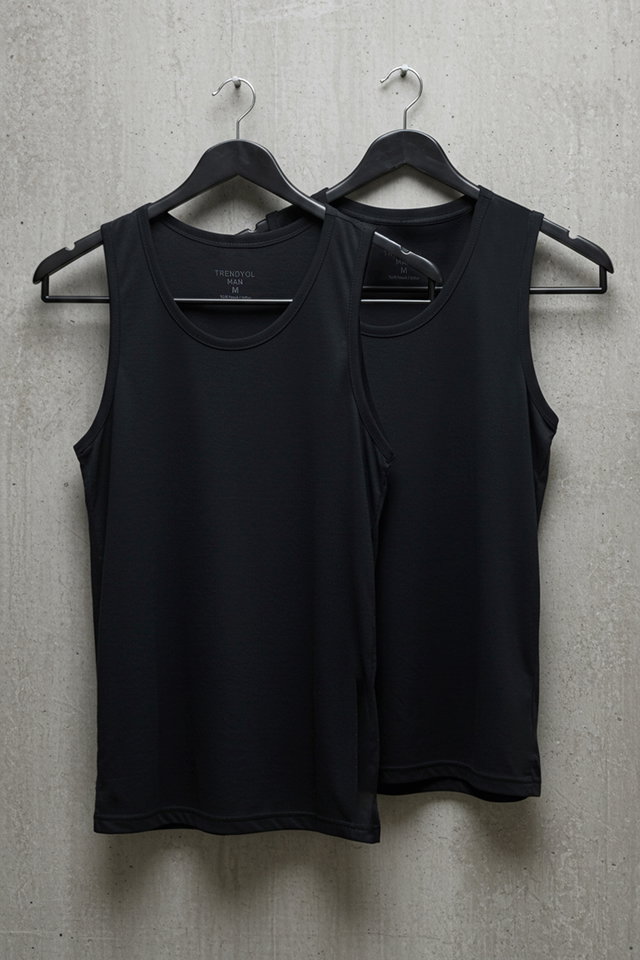 Black - White Basic 2 Pack Underwear Undershirt TMNSS24AL00007