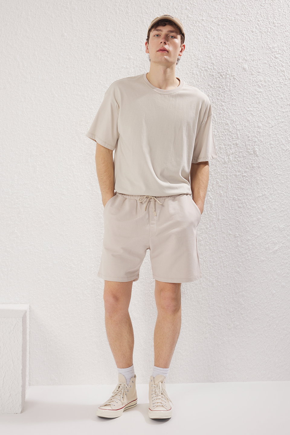 3-Piece Oversize/Wide Cut T-Shirt, Sweatpants, Shorts 100% Cotton Tracksuit Set