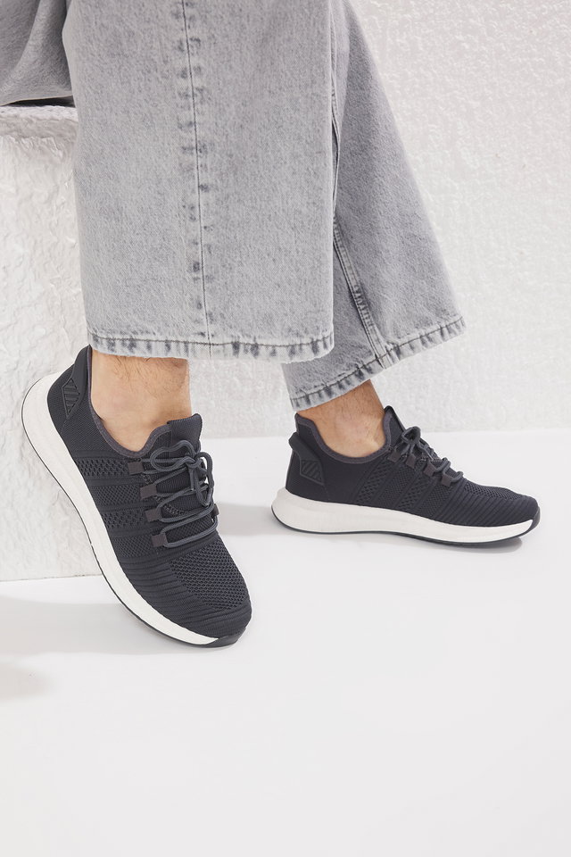 Navy blue - Navy Blue Knit Lace-Up Light Sole Men's Sports Shoes TAXSS25SN00018
