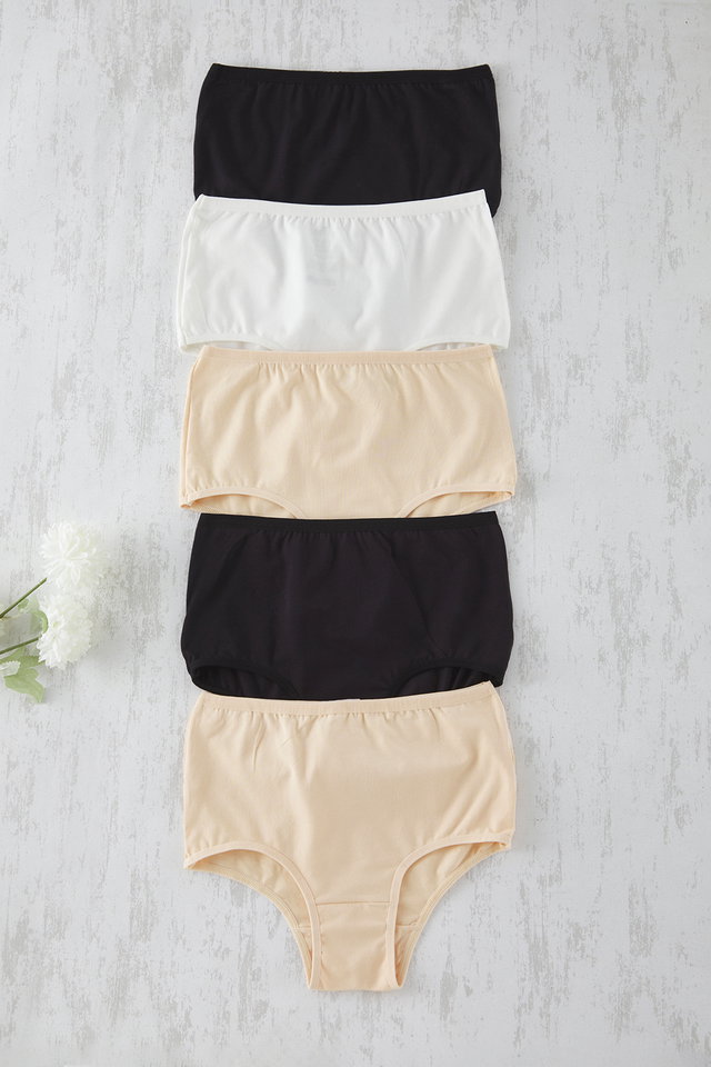 Black-White-Skin - Brown-Multi Colourful 5 Pack Cotton High Waist Classic Knitted Panties THMSS25KU00030