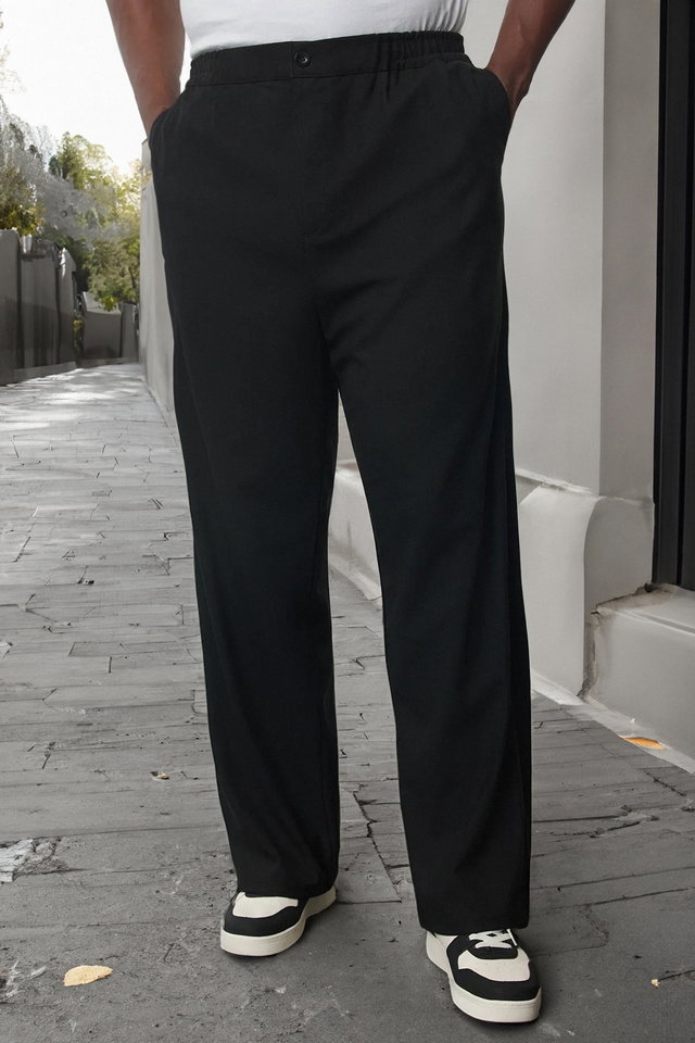 Black - Plus Size Straith Fit Comfortable Knitted Trousers TMNSS25AR00003