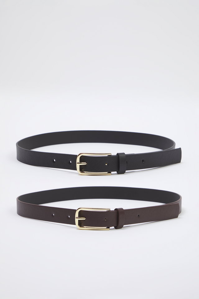 Black-Brown - Black-Brown 2-Pack Leather Look Women's Belt TWOSS25KE00012