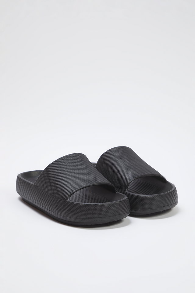 Black - Beige Flat Light Sole Men's Slippers Takss25Te00028