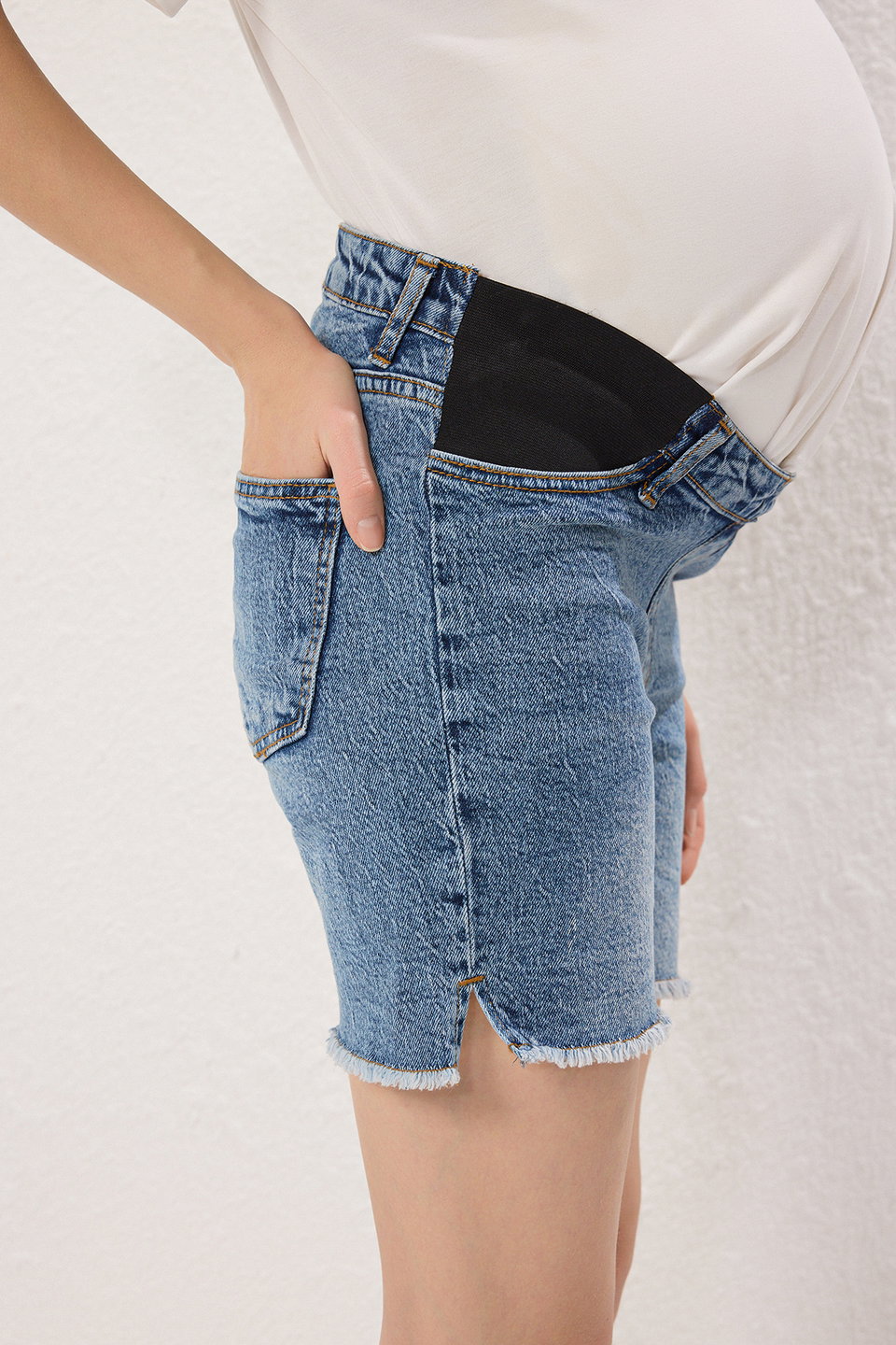 Side Elastic Maternity Denim Shorts TBBSS25AP00029