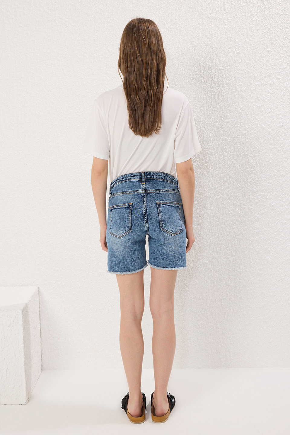 Side Elastic Maternity Denim Shorts TBBSS25AP00029