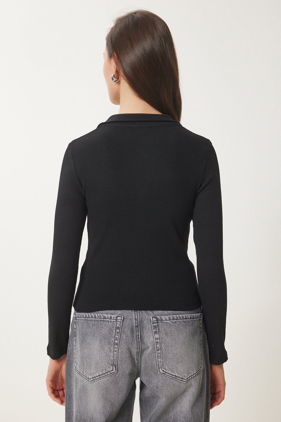 Women's Polo Neck Ribbed Knitted Blouse GT00111