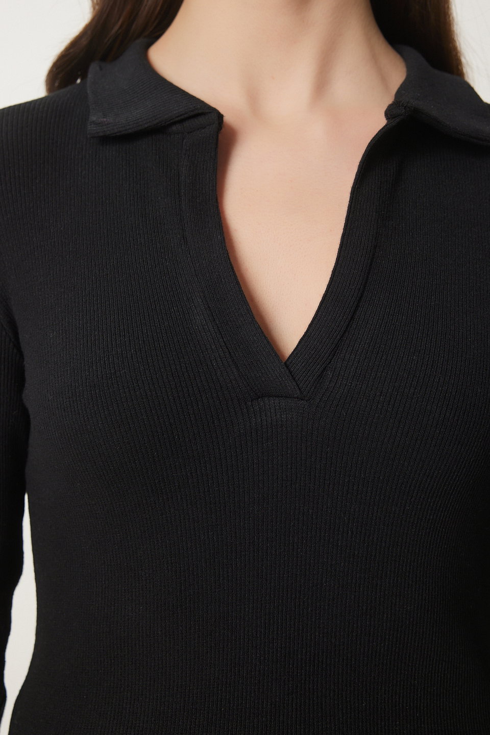 Women's Polo Neck Ribbed Knitted Blouse GT00111