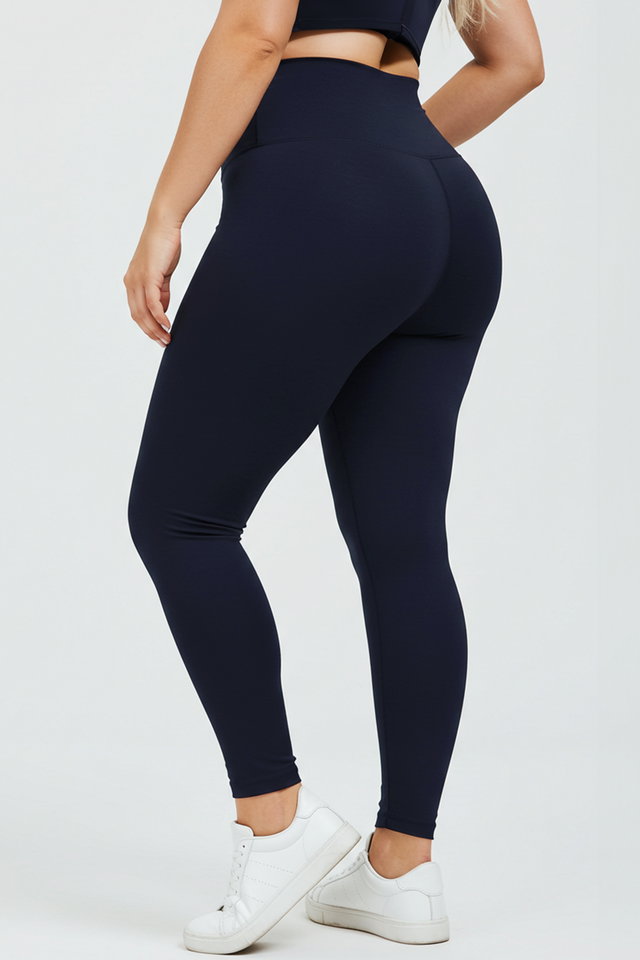 Navy blue - Navy Blue High Waist Elastic Waist Knitted Plus Size Leggings TBBSS22TA0022