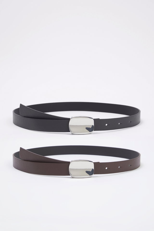 Black-Brown - Black-Brown 2-Pack Leather Look Women's Belt TWOSS25KE00014
