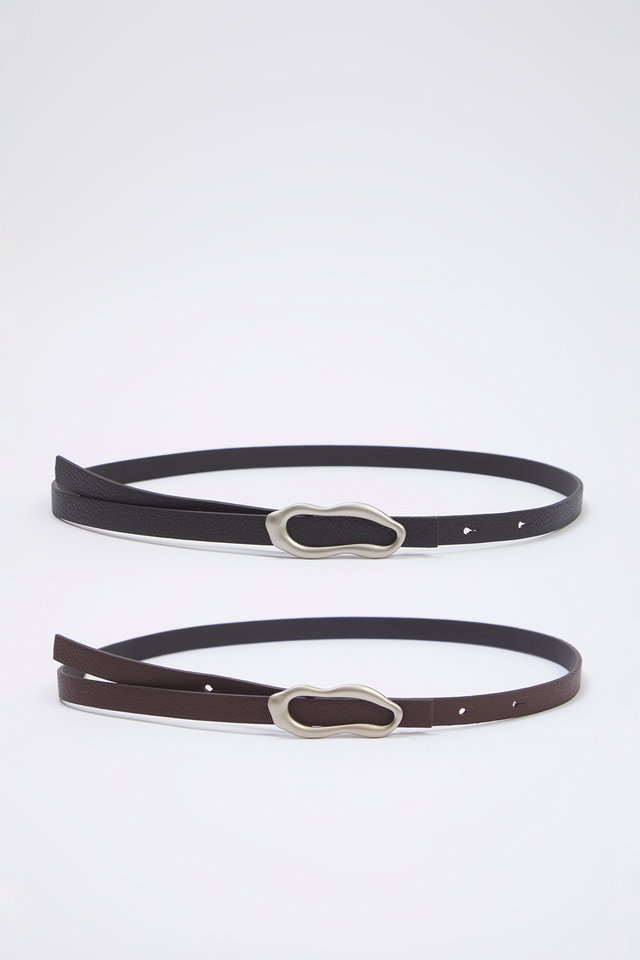 Black-Brown - Black-Brown 2-Pack Leather Look Women's Belt TWOSS25KE00017