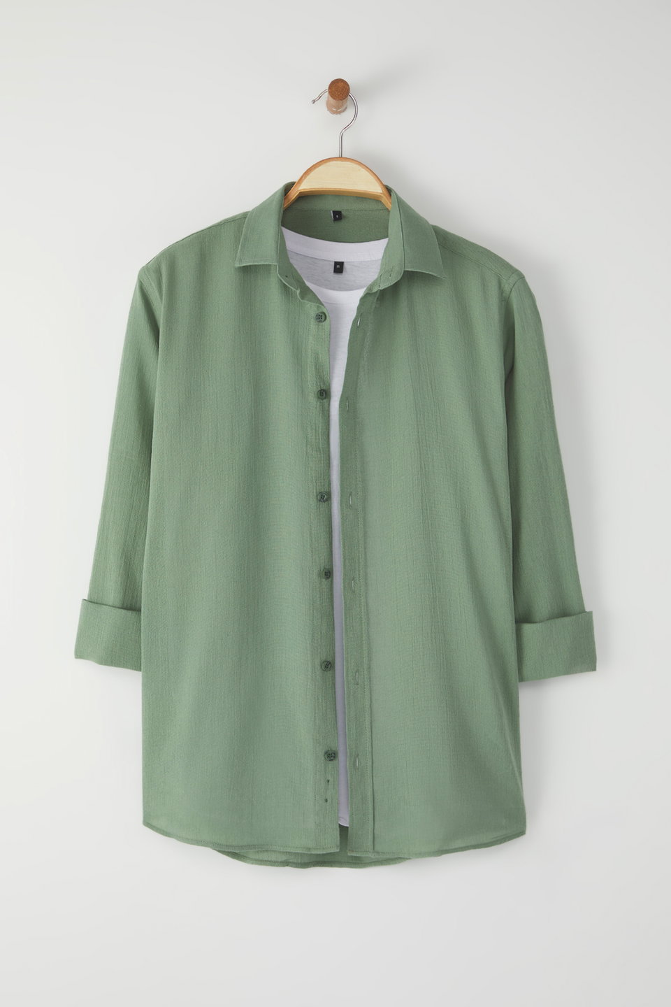 Regular Fit Linen Look Shirt with Wrinkled Effect and Epaulettes TMNSS23GO00061