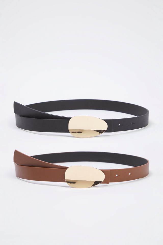 Black-Tan - Black-Tan 2-Pack Leather Look Women's Belt TWOSS25KE00016