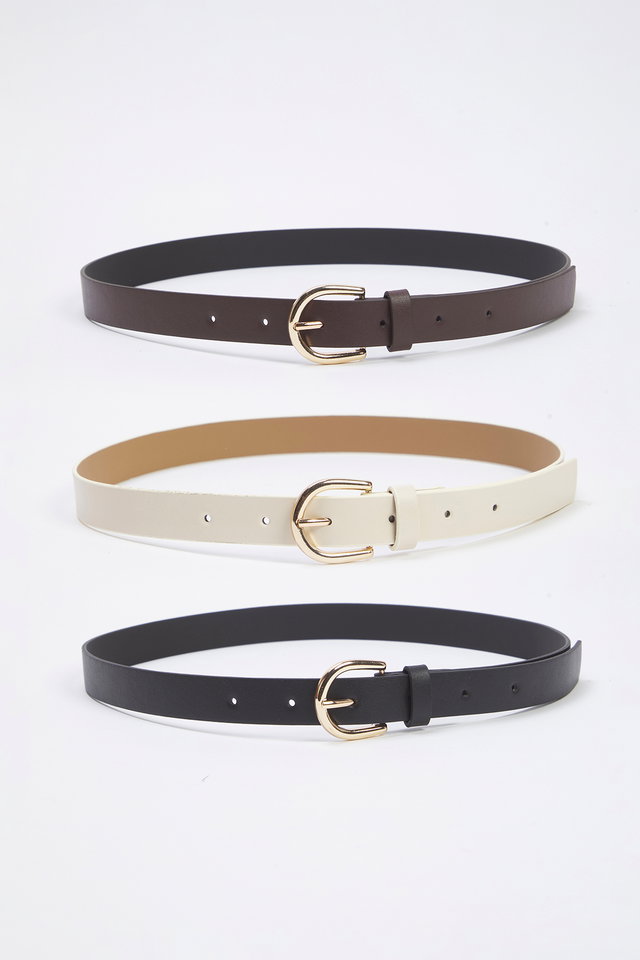 Black-Ecru-Brown - Black-Brown-Ecru 3-Pack Leather Look Women's Belt TWOSS25KE00011
