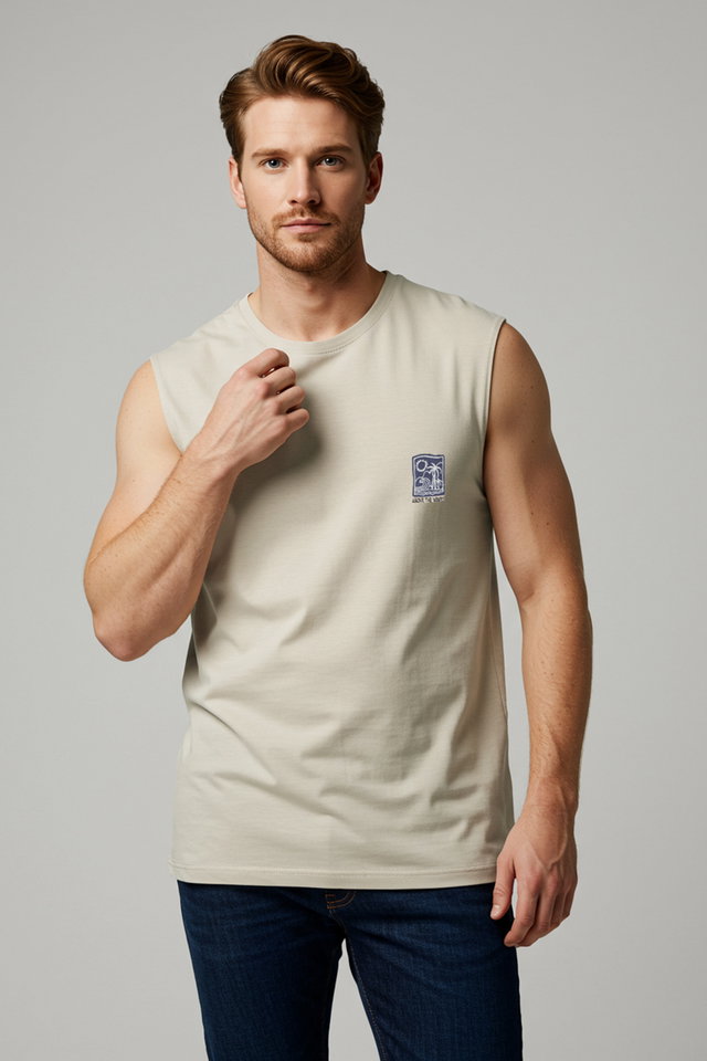 Stone - stone Oversize/Wide Cut 100% Cotton Embroidered Undershirt TMNSS25AL00004
