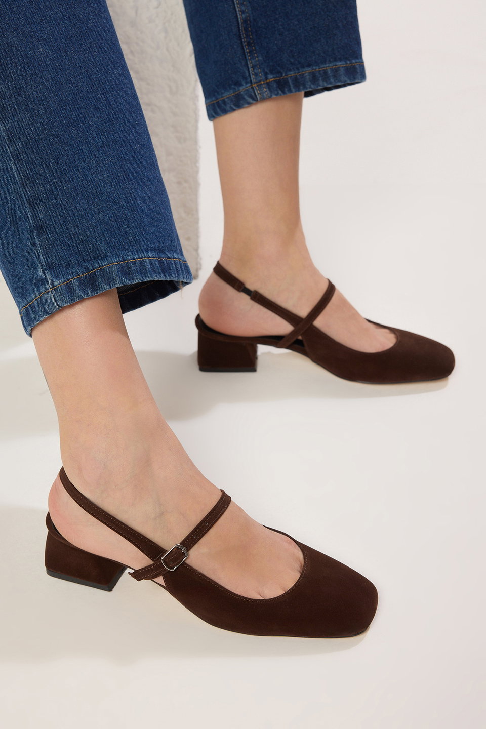 Suede Mary Jane Block Heel Sandals Takss25To00075