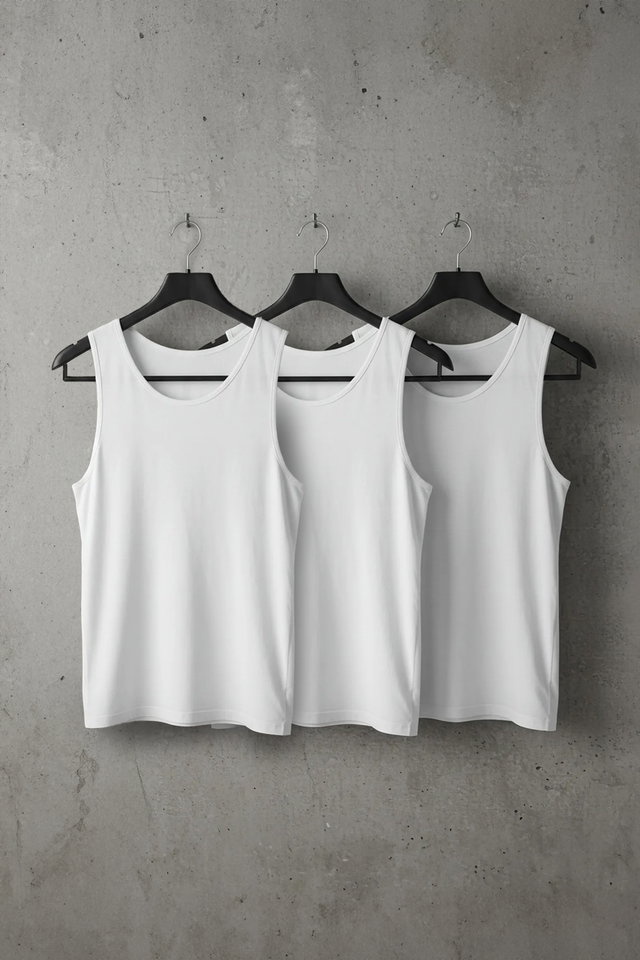White - Gray U Neck Combed Cotton 3-Piece Cotton Underwear Undershirt
