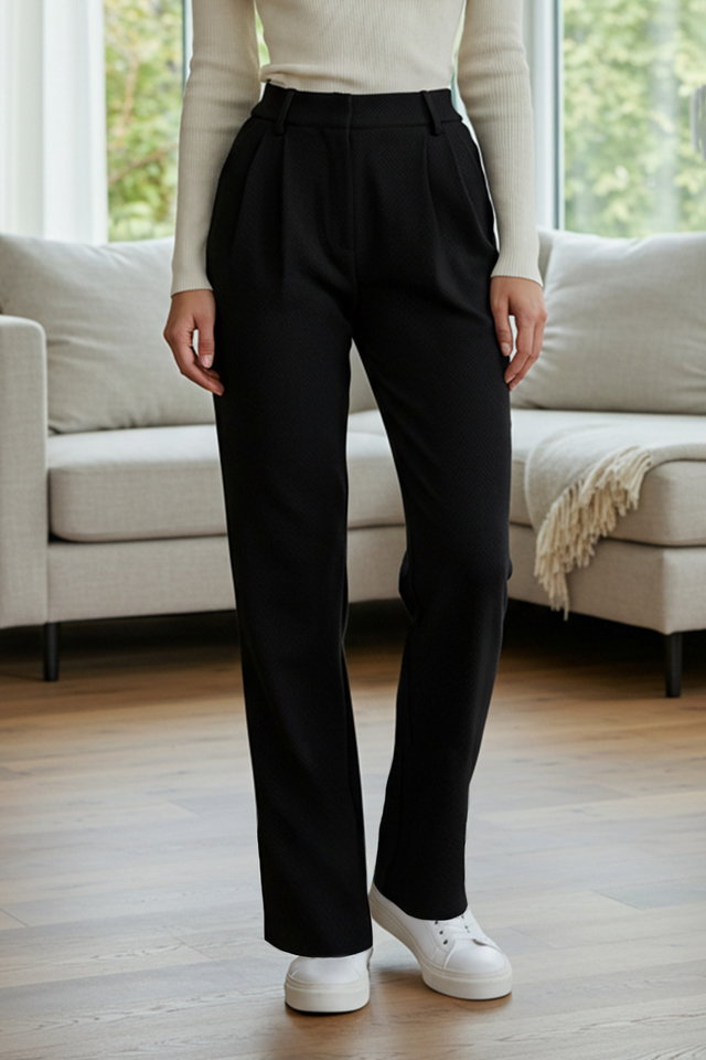 Black*001 - Limited Edition Mint Straight/Straight Cut Pleated Woven Fabric Trousers TWOAW23PL00401