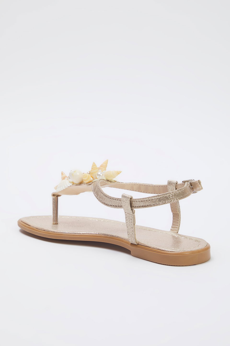 Golden Shell Pearl Detailed Flip Flop Women's Stylish Sandals TAXSS25SD00008