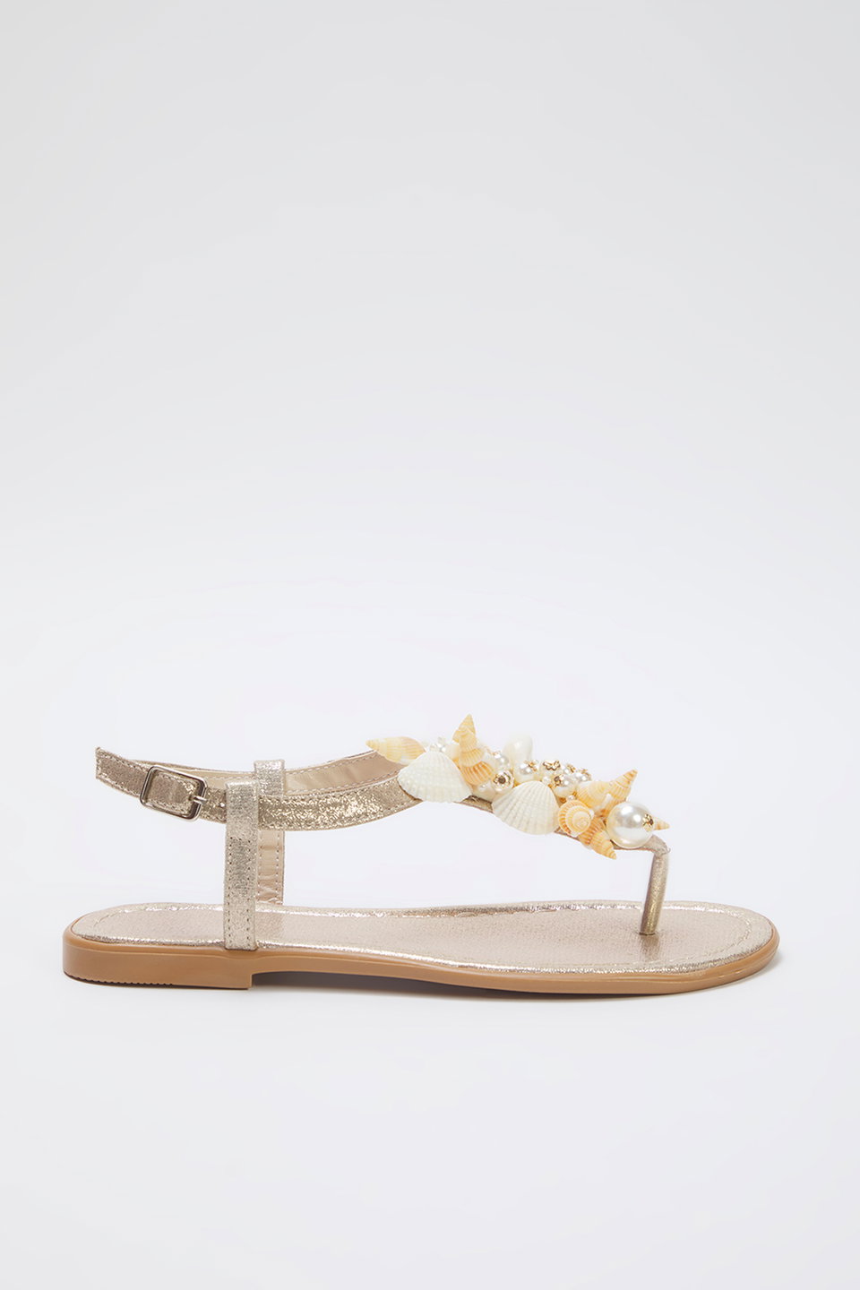 Golden Shell Pearl Detailed Flip Flop Women's Stylish Sandals TAXSS25SD00008