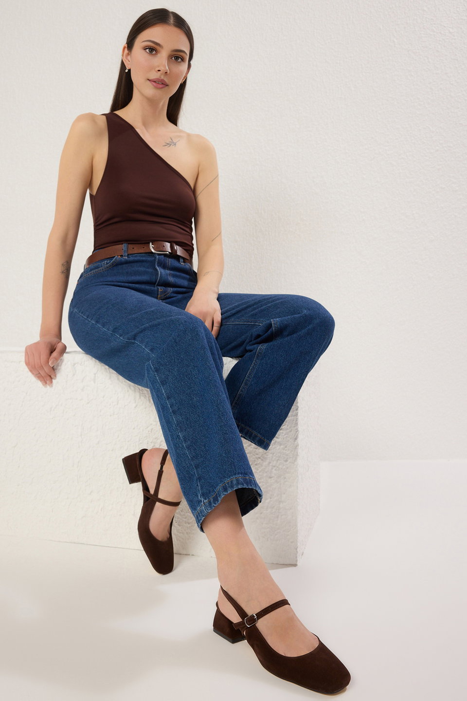 Suede Mary Jane Block Heel Sandals Takss25To00075