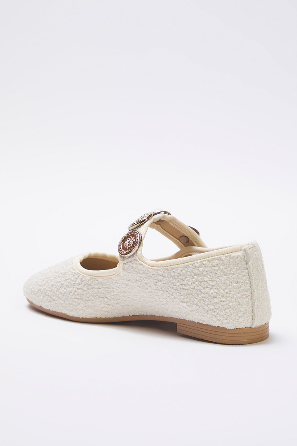 Buckled Accessory Detail Round Toe Tweed Mary Jane Women's Ballerina TAXSS25BE00011