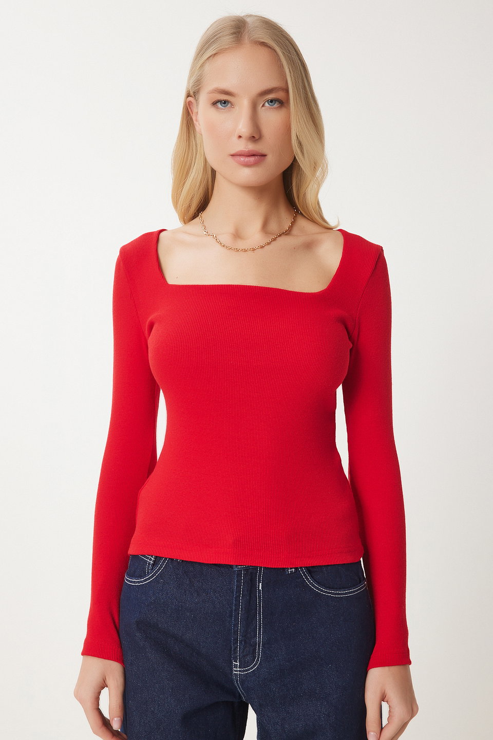 Women's Square Neck Ribbed Knitted Blouse GT00052