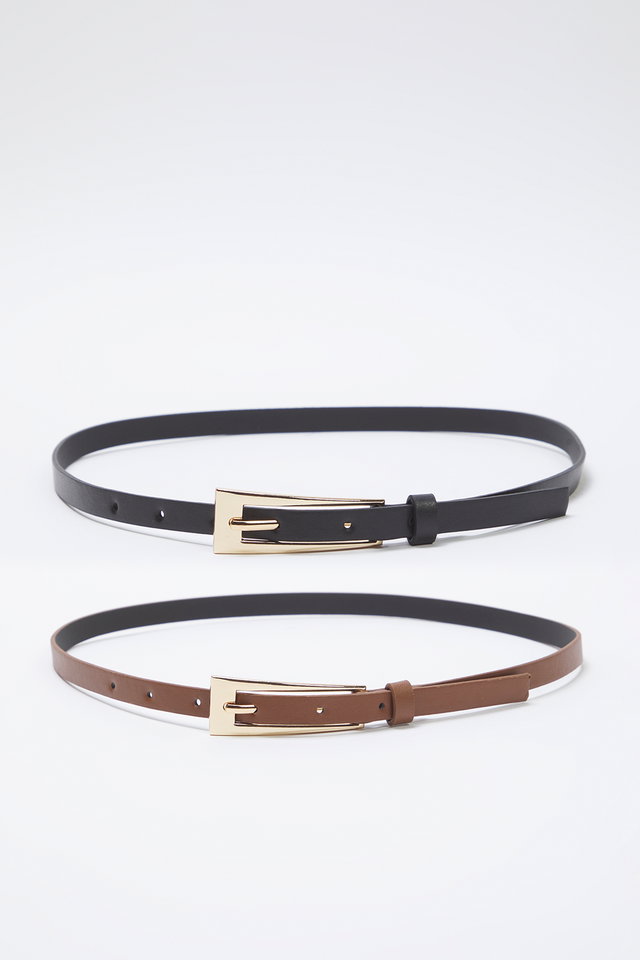 Black-Tan - Black-Tan 2-Pack Leather Look Women's Belt TWOSS25KE00005