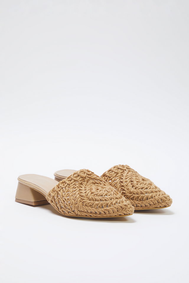 camel - Camel Knit Women's Mule Short Block Heel Closed Toe Slippers TAKSS25TO00060