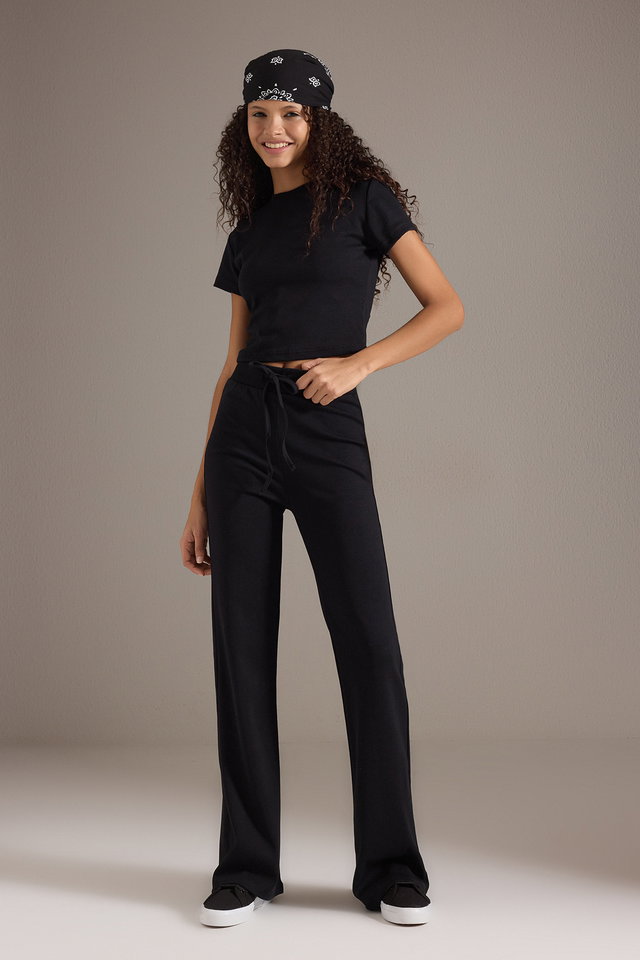 Black - Brown Fitted/Bodycon Stretch Knit Bottom - Top Set Twoss25Au00053