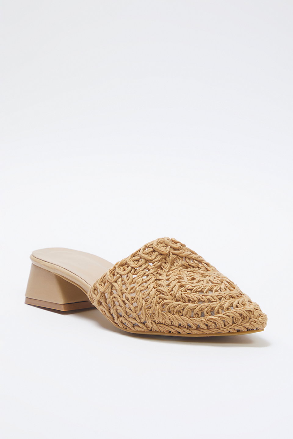 Camel Knit Women's Mule Short Block Heel Closed Toe Slippers TAKSS25TO00060